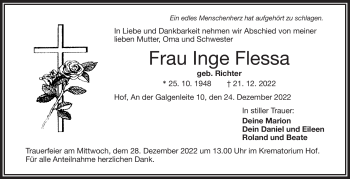 Traueranzeige von Inge Flessa von Frankenpost