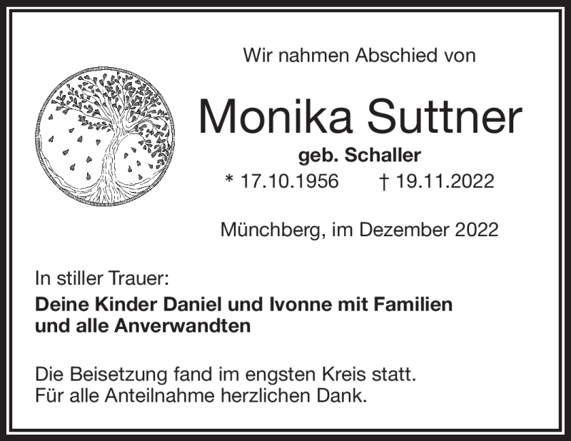 Traueranzeige für Monika Suttner vom 10.12.2022 aus Frankenpost