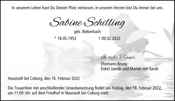 Traueranzeige von Sabine Schilling von Neue Presse Coburg