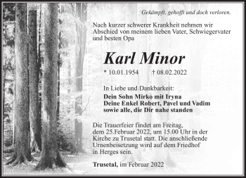 Traueranzeige von Karl Minor von Südthüringer Presse