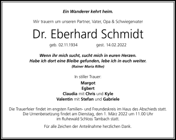 Traueranzeige von Eberhard Schmidt von Neue Presse Coburg