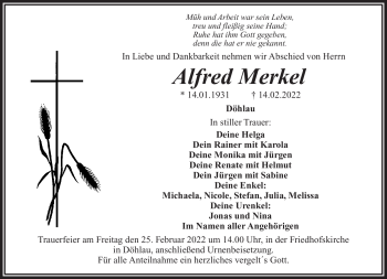 Traueranzeige von Alfred Merkel von Frankenpost