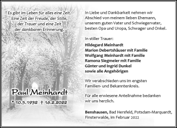 Traueranzeige von Paul Meinhardt von Südthüringer Presse