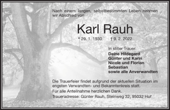 Traueranzeige von Karl Rauh von Frankenpost