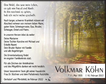 Traueranzeige von Volkmar Köhn von Südthüringer Presse