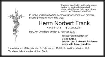 Traueranzeige von Norbert Frank von Frankenpost