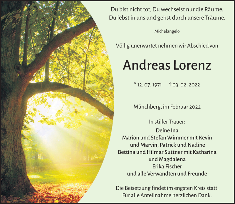  Traueranzeige für Andreas Lorenz vom 12.02.2022 aus Frankenpost