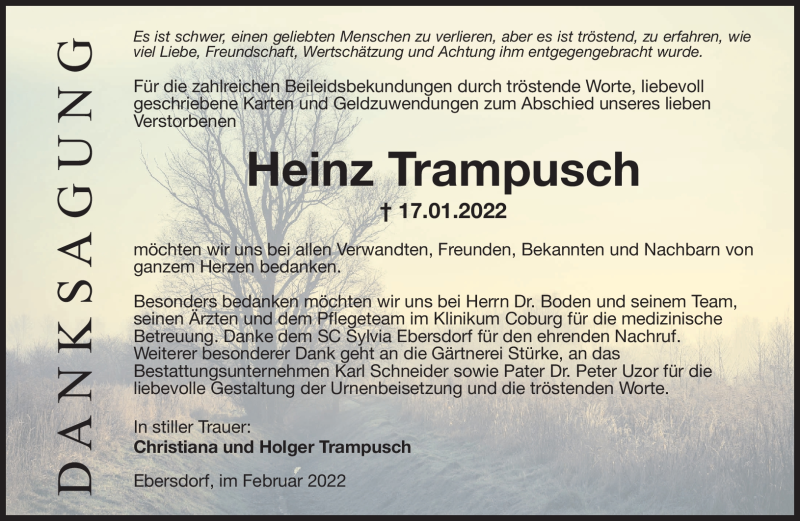  Traueranzeige für Heinz Trampusch vom 05.02.2022 aus Neue Presse Coburg