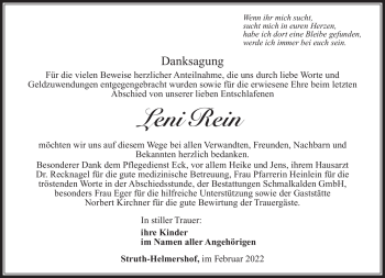 Traueranzeige von Leni Rein von Südthüringer Presse