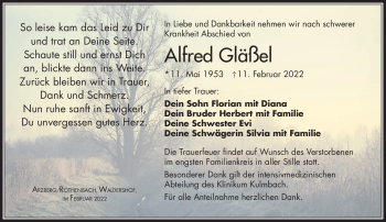 Traueranzeige von Alfred Gläßel von Frankenpost