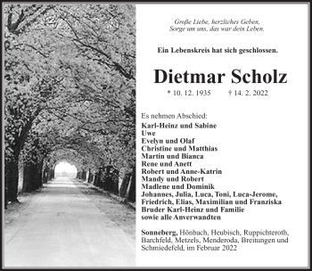 Traueranzeige von Dietmar Scholz von Südthüringer Presse