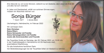 Traueranzeige von Sonja Bürger von Frankenpost