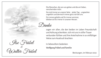 Traueranzeige von Ilse und Walter Fräbel von Südthüringer Presse