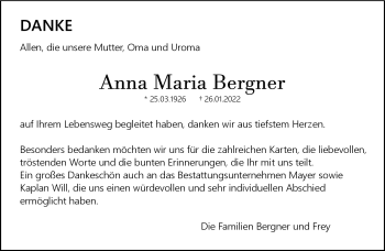 Traueranzeige von Anna Bergner von Neue Presse Coburg