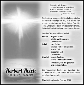 Traueranzeige von Herbert Reich von Südthüringer Presse