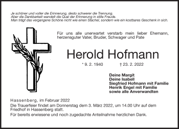 Traueranzeige von Herold Hofmann von Neue Presse Coburg
