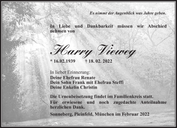 Traueranzeige von Harry Vieweg von Südthüringer Presse