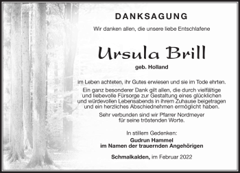 Traueranzeige von Ursula Brill von Südthüringer Presse