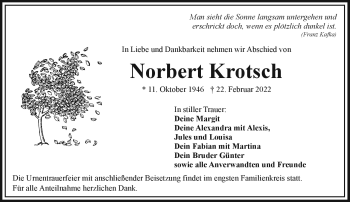 Traueranzeige von Norbert Krotsch von Frankenpost