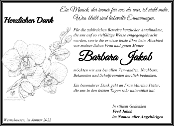 Traueranzeige von Barbara Jakob von Südthüringer Presse