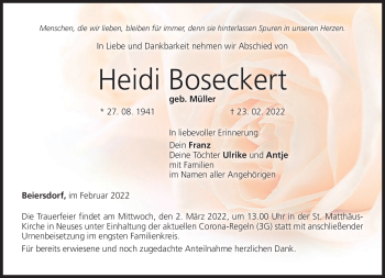 Traueranzeige von Heidi Boseckert von Neue Presse Coburg