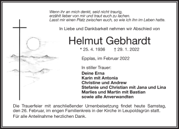 Traueranzeige von Helmut Gebhardt von Frankenpost