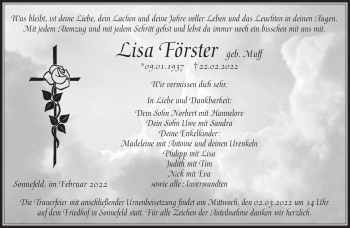 Traueranzeige von Lisa Förster von Neue Presse Coburg