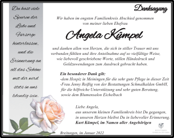 Traueranzeige von Angela Kümpel von Südthüringer Presse