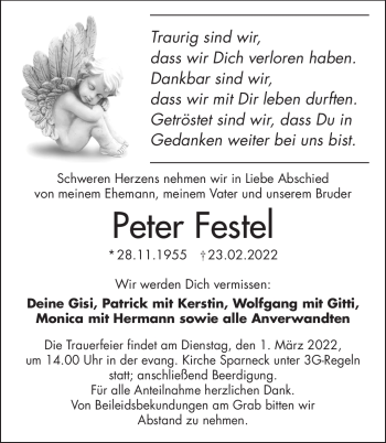 Traueranzeige von Peter Festel von Frankenpost