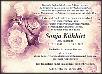 Traueranzeige von Sonja Kühhirt von Südthüringer Presse