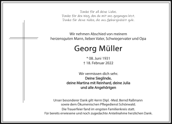 Traueranzeige von Georg Müller von Frankenpost