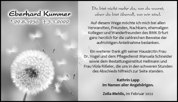 Traueranzeige von Eberhard Kummer von Südthüringer Presse