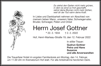 Traueranzeige von Josef Gottner von Frankenpost