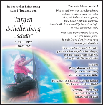 Traueranzeige von Jürgen Schellenberg von Südthüringer Presse