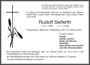 Traueranzeige von Rudolf Seiferth von Frankenpost
