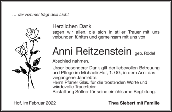 Traueranzeige von Anni Reitzenstein von Frankenpost