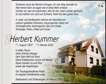 Traueranzeige von Herbert Kummer von Südthüringer Presse