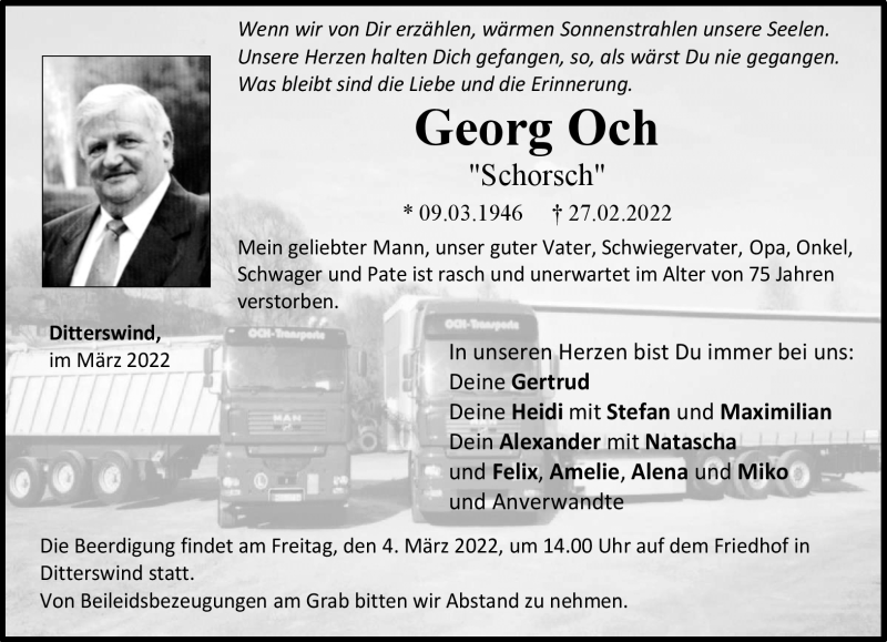  Traueranzeige für Georg Och vom 02.03.2022 aus Neue Presse Coburg