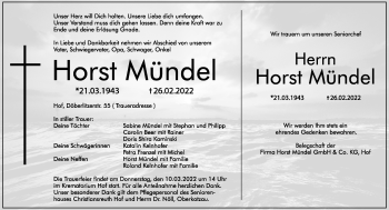 Traueranzeige von Horst Mündel von Frankenpost