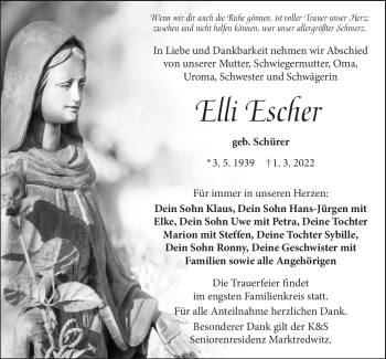 Traueranzeige von Elli Escher von Frankenpost