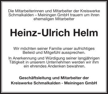 Traueranzeige von Heinz-Ulrich Helm von Südthüringer Presse