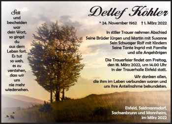 Traueranzeige von Detlef Köhler von Südthüringer Presse