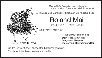 Traueranzeige von Roland Mai von Frankenpost