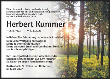 Traueranzeige von Herbert Kummer von Südthüringer Presse