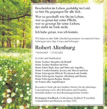 Traueranzeige von Robert Altenburg von Südthüringer Presse