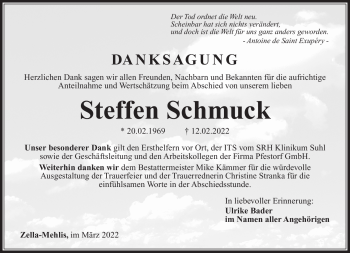 Traueranzeige von Steffen Schmuck von Südthüringer Presse