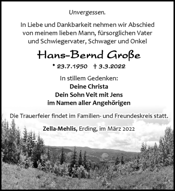 Traueranzeige von Hans-Bernd Große von Südthüringer Presse