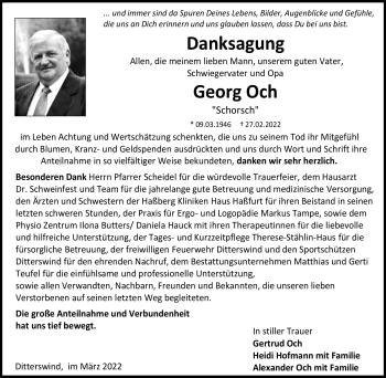 Traueranzeige von Georg Och von Neue Presse Coburg