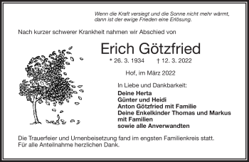 Traueranzeige von Erich Götzfried von Frankenpost
