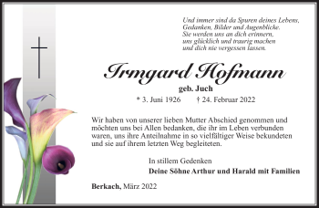 Traueranzeige von Irmgard Hofmann von Südthüringer Presse